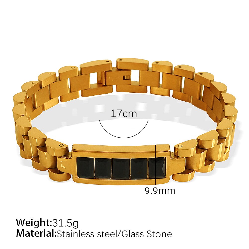 1 Piece Simple Series Retro Geometric Stainless Steel 18K Gold Color Plated Zircon Women's Chain Bracelets h5 